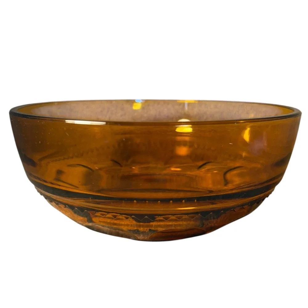 Vintage Amber King's Crown Thumbprint Glass Bowl Embossed Pattern Serving‎ Dish